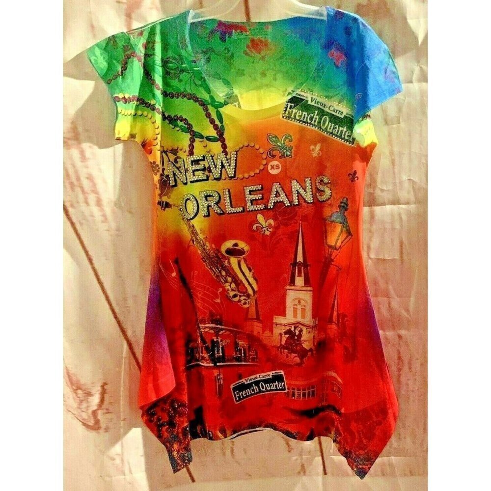 Maxi & Co Womens New Orleans French Quarter Sequin Shirt Size XS Multicolor Cap